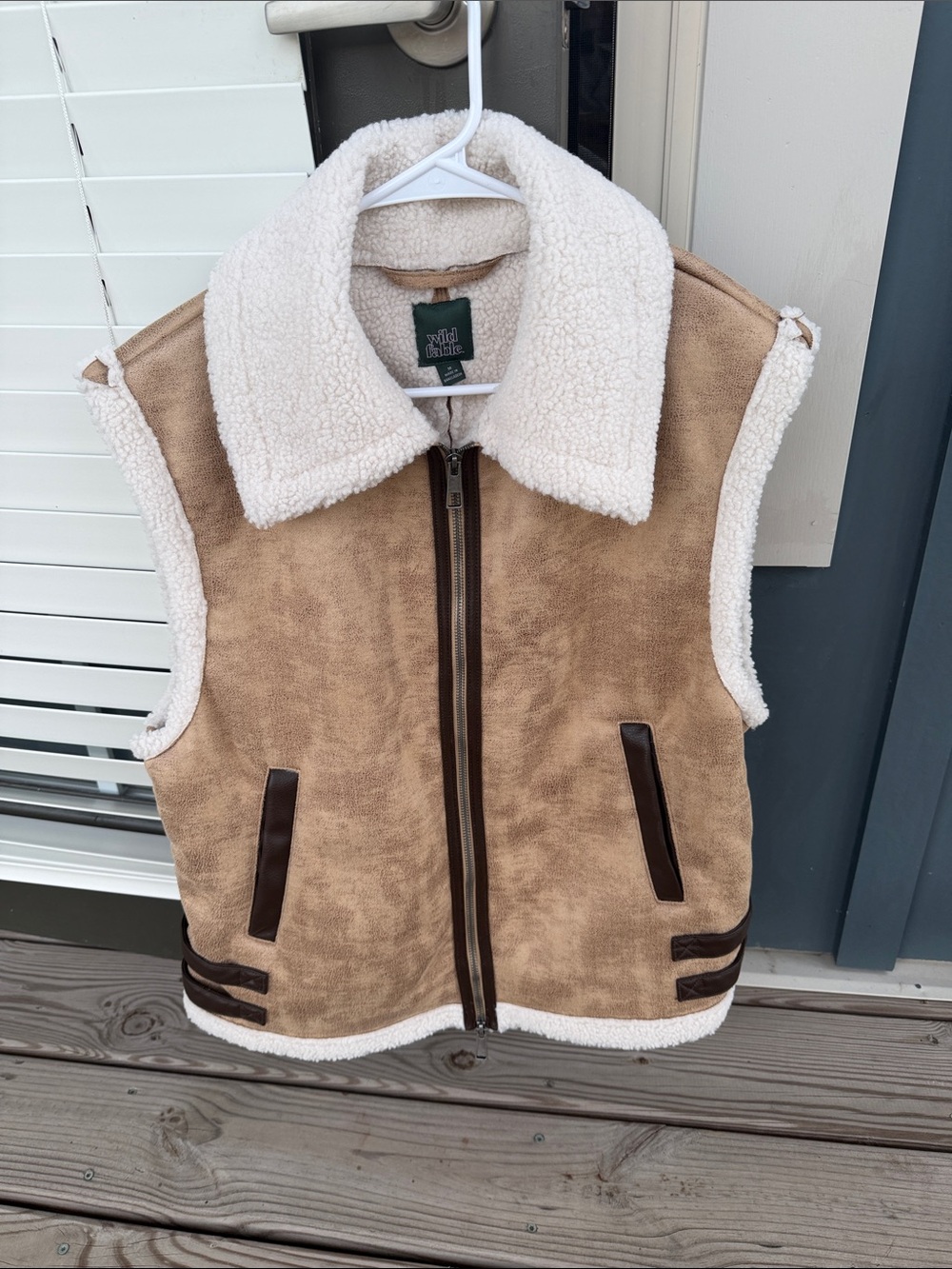 wild fable Tan Faux-Suede Vest with Cream Sherpa Collar